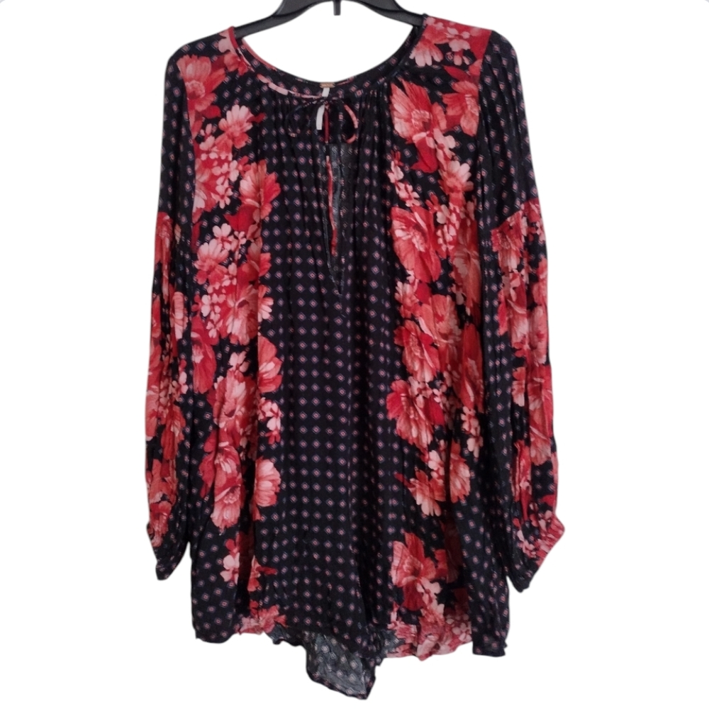 Free People Sunset Boulevard romper black red pink floral size medium